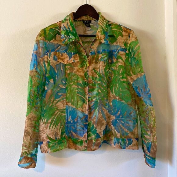 Vintage Womens Sheer Tropical Palm Print Jacket - Picture 11 of 11